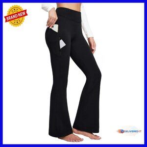 Fleece Lined Yoga Pants High Waist Flare Leg Water Resistant with Pockets